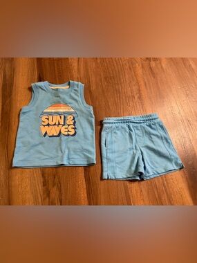 wonder nation Light Blue kids graphic Tank Top and Shorts Set